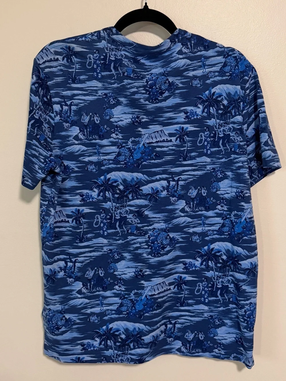 NWT Polo Ralph Lauren featherweight mesh blue hawaiian aloha collarless polo S